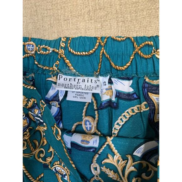 vintage Portraits by Northern Isles a line skirt size 12 green gold chain print - Picture 5 of 9